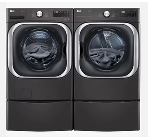 Ensemble lave-linge frontal et sèche-linge électrique neuf de qualité supérieure avec meuble de rangement à tiroirs en acier noir - Product Image 1