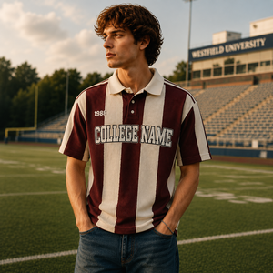 Camiseta Polo de Fútbol Americano Personalizada para el Día del Partido, Tejido Waffle, Manga Corta, Bloques de Color, Bordado Universitario - Product Image 1