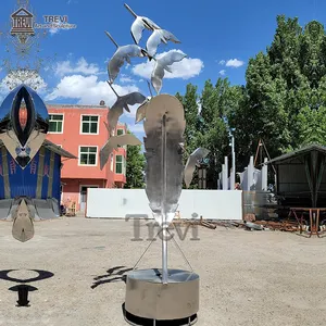 Açık Modern bahçe dekoratif paslanmaz çelik Metal sanat Yard kuş su çeşmesi