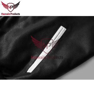 Chaqueta Varsity de Cuero Genuino para Hombre, Chaqueta Bomber de Béisbol Negra y Blanca con Cierre, Ropa Exterior Casual de Cuero - Product Image 6