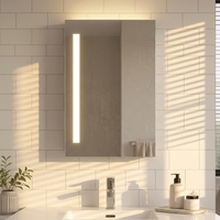 Armoire de salle de bain murale à une seule porte avec miroir, armoire à pharmacie moderne intelligente à LED avec rangement