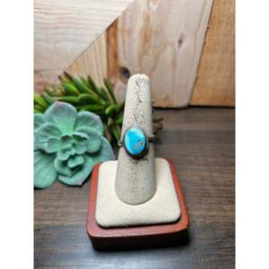Navajo Made Golden Turquoise & Sterling <b>Silver</b> <b>Statement</b> <b>Ring</b> Vermeil Marquise Boho Style Size 8.25 for Everyday Wear - Product Image 1