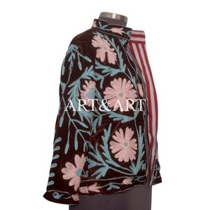 Women's Handmade Embroidered Suzani Jacket Indian Cotton Quilted Coat <b>Kimono</b> <b>Robe</b> <b>Long</b> Boho Style Floral Design jacket - Product Image 4