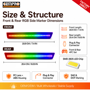 Feux de position latéraux avant et arrière RGB pour Dodge Challenger 2015-2023, livraison rapide depuis l'entrepôt américain - Product Image 5