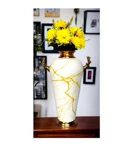Antique Vintage Metal Flower Vase | Reindeer Handle Decorative Vase for Home Garden <b>Party</b> <b>Table</b> Centerpiece Decor Accent Piece - Product Image 1