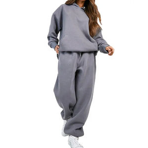 Wholesale Custom 2-Piece Midweight Boxy Fit Oversized Tracksuit Set High Quality Cotton Jogger Pants for Women - Product Image 1