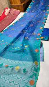 Exclusif Deshi Dhakai Jamdani Sharee Qualité d'exportation pour les femmes JAMDANI FABRIC Bleu ROUGE VERT Doré Bleu Ciel du Bangladesh - Product Image 4