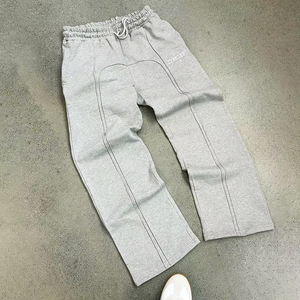 กางเกงวอร์มผ้าฝ้ายสีเทาเทอร์รี่กางเกงวิ่งขายาวสำหรับผู้ชายกางเกงเอวยางยืดมีเชือกรูดออกแบบได้ตามต้องการ - Product Image 3