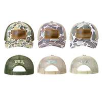 Topi Camo bordir tambalan kulit USA disesuaikan satu sesuai untuk semua kinerja bisnis layar pancing katun poliester
