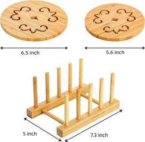 6 Pack Natural Bamboo <b>Trivet</b> Mat Set, Heat Resistant Pads with Dish Rack, Kitchen Wood Non-Slip Coaster, Durable Anti-Hot <b>Trivet</b> - Product Image 2