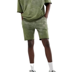 Ensemble chemise à capuche et short à manches courtes délavés à l'acide pour hommes tenue décontractée deux pièces Streetwear logo personnalisé d'été disponible - Product Image 4