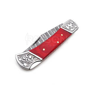 Secure <b>Lock</b> and Comfortable Grip Handcrafted Damascus Folding Hunting <b>Knife</b> with Customizable OEM Wood Handle for DIY Projects - Product Image 6