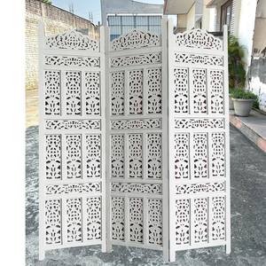 Separador de ambientes de madera tallada a mano, 3 paneles, blanco envejecido, moderno, translúcido, para decoración de habitaciones - Product Image 3