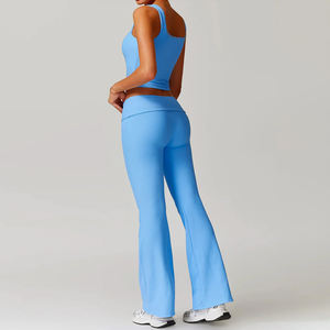 2025 femmes 2 pièces sans couture séchage rapide sport Yoga ensemble personnaliser Logo sans manches vêtements de sport respirant léger motif solide - Product Image 2