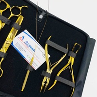 Kit de pinces à micro perles en acier inoxydable plaqué or pour extensions de cheveux Ciseaux de coupe de cheveux de barbier à boucle droite