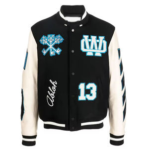 Ropa personalizada para hombre chaquetas con parches universitarios de béisbol Letterman de cuero de lana con cuello levantado y bordado - Product Image 1