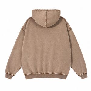 Sweat à capuche oversize vintage marron délavé à l'acide, en molleton de coton épais, impression personnalisée, streetwear unisexe - Product Image 2