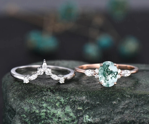 Moss Agate Bridal Band Solid 925 Sterling Silver Fine Jewelry Women <b>Girl</b> Wedding Engagement Anniversary <b>Ring</b> Wholesale - Product Image 3