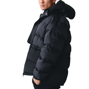 Chaqueta acolchada de peso pesado para hombre, ropa de abrigo acolchada cálida con capucha, cierre de cremallera y ajuste cómodo para clima frío - Product Image 2