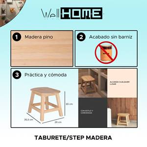 WELL HOME Sgabello Ovale Grande in Legno Grezzo 36x29x30 cm per Uso in Soggiorno - Product Image 2