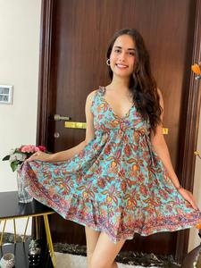 Robe de soirée indienne courte en coton fait main, cadeau de mariée imprimé floral, robe de mode pour femme personnalisée, vêtements d'été - Product Image 3