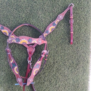 สายรัดอกม้าแบบตะวันตกพร้อมหัวเข็มขัดทองเหลือง-สแตนเลส  พร้อมด้วยสายรัดศีรษะหนังแท้แบบตะวันตกที่ออกแบบเองได้ในราคาต่ำสุด - Product Image 5