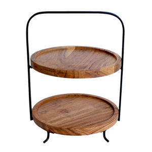 Support à gâteau en bois rond tendance, 2 étages, finition naturelle, pour les fêtes et les célébrations - Product Image 1