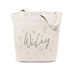 Wifey Wedding Cotton Canvas Tote Bag with Open Gemstone Closure for Special Occasions - Product Image 1