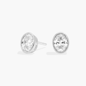 Boucles d'oreilles classiques à sertir avec diamants ovales de 0,75 carat, diamants de laboratoire en or massif 14 carats, pour mariage, fiançailles et soirées - Product Image 3