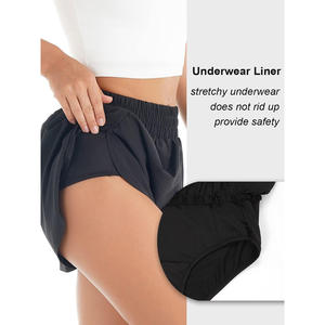 Short de gym pour femme 2 en 1 tenue d'été respirante vêtements d'entraînement de course avec impression personnalisée du logo OEM et vêtements de marque privée - Product Image 3