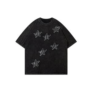 เสื้อทีเชิ้ตระบายอากาศได้ดีผ้าแคนวาสแขนสั้นสำหรับผู้ชายเสื้อคอกลมเย็บสองชั้นซักด้วยหินขนาดใหญ่พิเศษโลโก้ส่วนตัว - Product Image 1