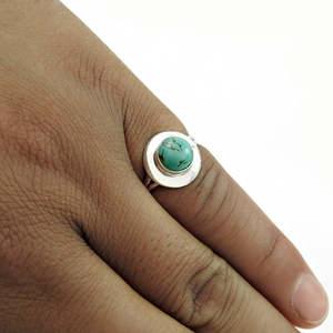 Genuine 925 Sterling Silver <b>Ring</b> With Round Cut Bezel Setting <b>Turquoise</b> Gemstone Luxurious Bohemian <b>Ring</b> For Wedding Engagement - Product Image 4