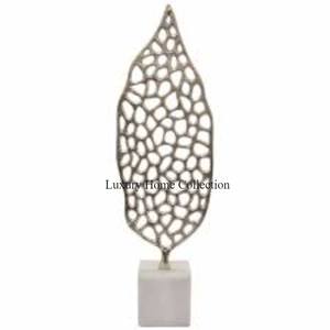 Palm <b>Tree</b> Shape Designer Decorative Sculpture and Object Gold Color Aluminium Casted Object With <b>Marble</b> Base White Color - Product Image 2