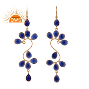 Superb-pendientes de Gema azul de Calcedonia, joyería de diseñador, oro de 18k, plateado, gancho de plata, fabricante de joyería - Product Image 3