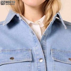 Veste en jean bleu nouveau style pour femmes avec motif solide col rabattu tissu tissé fermeture à boutons décontractée avec poches vestes - Product Image 6