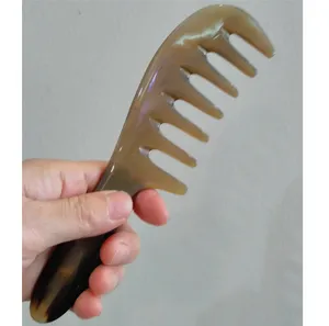 Peigne à barbe ondulé épais bouclé sculpté de luxe corne de boeuf polie et corne de buffle basse Souvenir nautique artisanat naturel Style animal - Product Image 4