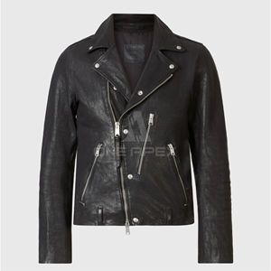 Veste de motard de rue haute personnalisable pour hommes en noir col rabattu en cuir véritable moto à la mode Streetwear - Product Image 3