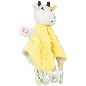 Vente en gros de peluche couverture de sécurité douce vache Lovey pour bébés avec anneau de dentition et coins noués - Product Image 3