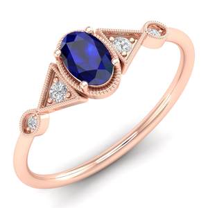 Anillo de Moissanita con Certificado GRA de Oro Sólido de 14K, Precio al por Mayor de REYES, Corte Ovalado, 0.5, Gema de Zafiro Azul, Anillos de Compromiso - Product Image 2