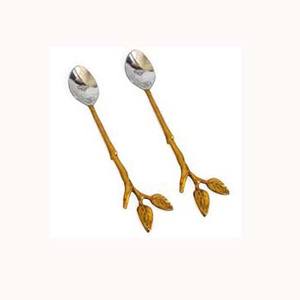 Banquet de mariage en acier inoxydable plaqué argent royal de luxe avec poignée de feuilles plaquées or couverts argenterie ensemble de cuillères - Product Image 1