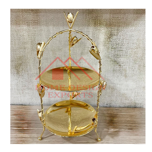 Présentoir à gâteaux en métal à 2 niveaux Présentoir à gâteaux en métal plaqué or pour décoration de table de fête de luxe - Product Image 1