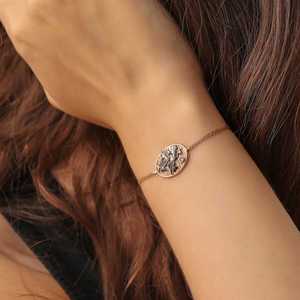925 Sterling <b>Silver</b> Leaf Pattern <b>Cuff</b> <b>Bracelet</b> Pink Fashion Chain <b>Bracelet</b> - Product Image 1