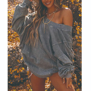 เสื้อสเวตเชิ้ตผู้หญิงคุณภาพสูง ทรงโอเวอร์ไซส์ ดีไซน์บิดเกลียวด้านหลัง แขนยาว โชว์หลัง เสื้อพูลโอเวอร์ผู้หญิง - Product Image 5