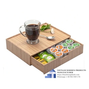 Boîte de rangement à thé en bois avec couvercle en verre et compartiments organisateurs, design classique pour sachets de thé et de café et biscuits, fabriquée au Vietnam - Product Image 3