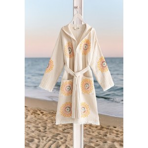 Peignoir à capuche en coton biologique 100% Varol, robe de plage décontractée d'été - Style tissé Lemura - Product Image 4