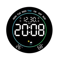 Jam Dinding LED Multifungsi Huayang, Tampilan Suhu Kelembaban Digital, Alarm, Timer, Kalender, Lampu Ambient RGB