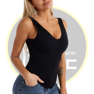 เสื้อกล้ามคอวีลึกแบบแนบเนื้อเข้ารูปเสื้อสายเดี่ยวแขนกุดยืดเสื้อกล้ามสำหรับใส่ลำลองและใส่ในเลานจ์ - Product Image 3