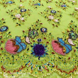 Tissu en dentelle brodée de perles et de sequins lourds, mètres de large, pour robe moderne - Product Image 3