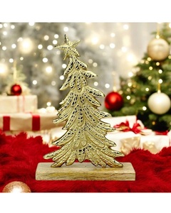 แผ่นไม้ตกแต่งต้นคริสต์มาสแบบเรียบง่ายคลาสสิกสำหรับเลือกขนาดและตกแต่งด้วยชุบทอง - Product Image 1