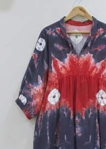 Robe midi bohème d'été pour femmes et filles, col en V, fermeture à cordon, écologique, 100% coton, tissée à motifs floraux, respirante - Product Image 4